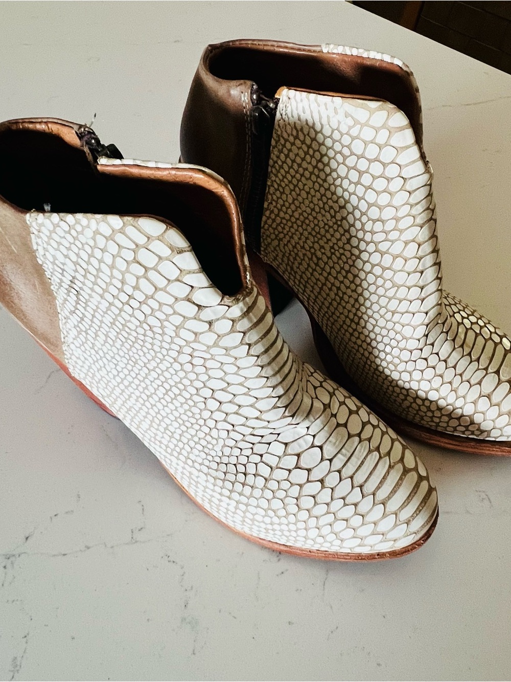 freebird Two-Tone Snake-Print and Brown Leather Ankle Booties - Picture 2 of 5